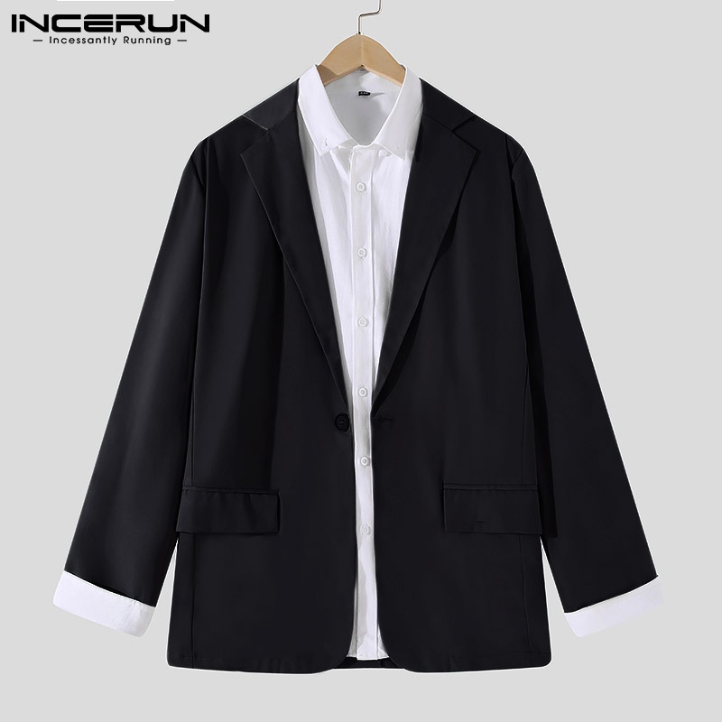 Áo blazer INCERUN màu trơn tay dài phối một nút phong cách Hàn Quốc thời trang cho nam
