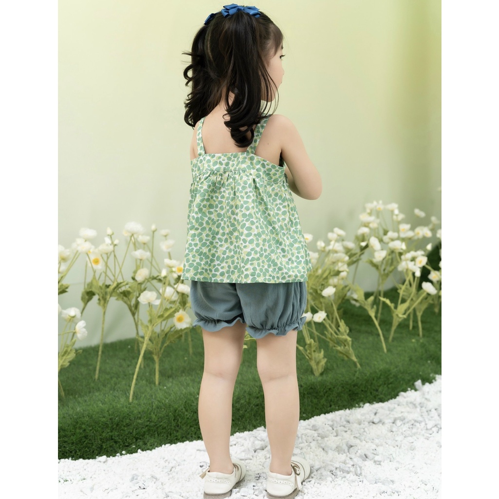 Bộ 2 dây xanh lá quần ngắn cho bé gái từ 8 - 25 kg bộ hai dây O.P KIDS OP KIDS OPKIDS