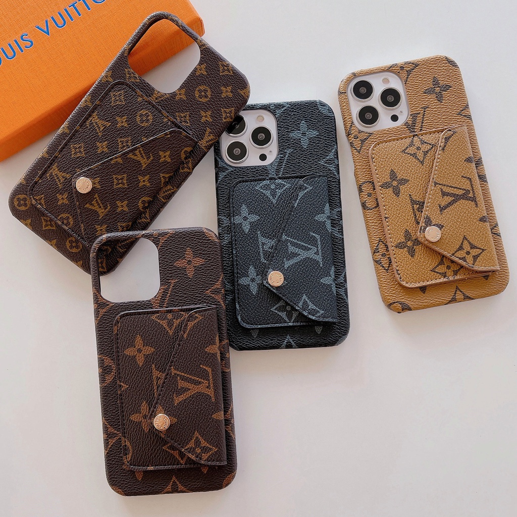 Lv Ốp Điện Thoại Da pu Kèm Ngăn Đựng Thẻ Cho iphone 15 14 13 pro max 12pro 11promax