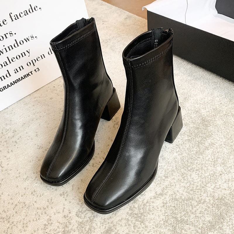 Giày bốt da mềm nữ cao cổ khóa sau cao cấp-boot mũi vuông | BigBuy360 - bigbuy360.vn