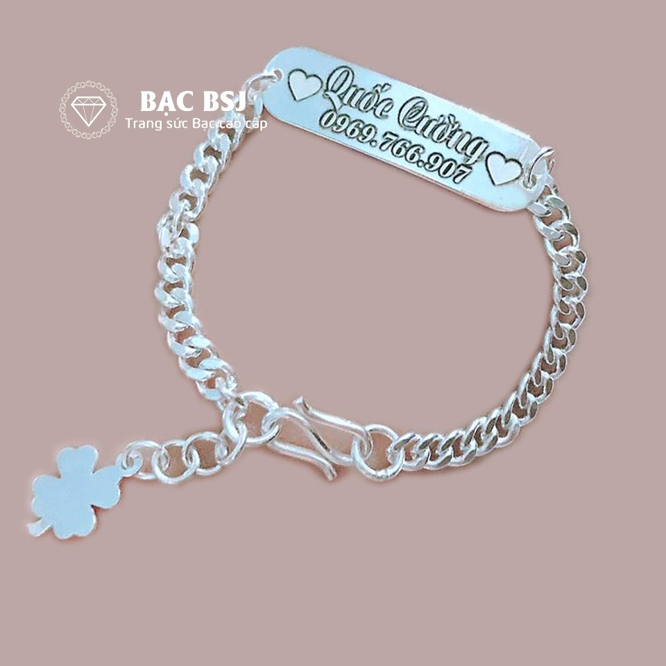Lắc tay Bạc BSJ khắc tên ngày sinh cho bé yêu, khắc số điện thoại bố mẹ