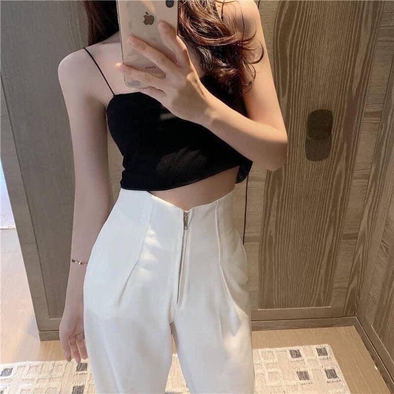 Quần tây Ống Suông Rộng Nữ Cạp Cao Gen Bụng, che khuyết điểm chân Khóa Trước chất vải tuyết mưa vitex dài 102cm mã 080