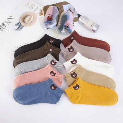 Tất gấu combo 10 đôi tất nhiều màu sắc dễ thương tặng kèm túi dây rút