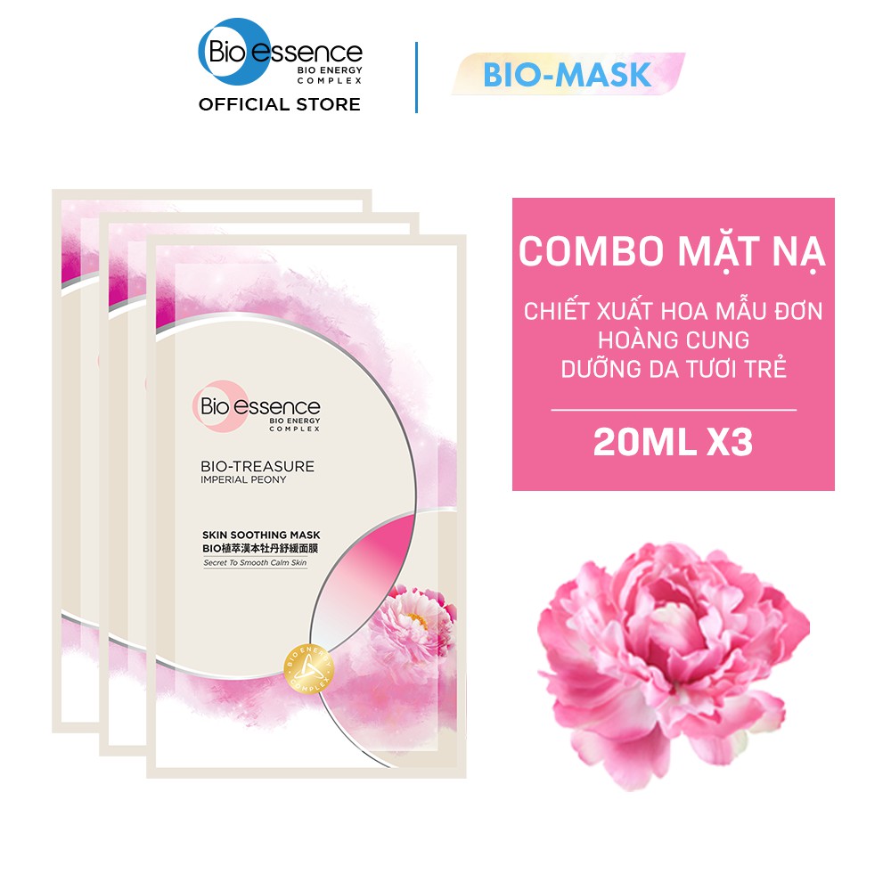 [HB GIFT] Combo 3 mặt nạ Bio-Essence Skin Soothing Mask mẫu đơn hoàng cung 20ml/cái