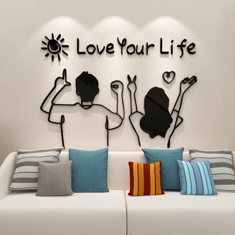 Tranh dán tường cặp đôi love your life trang trí quán cafe, trà sữa, phòng ngủ, khách