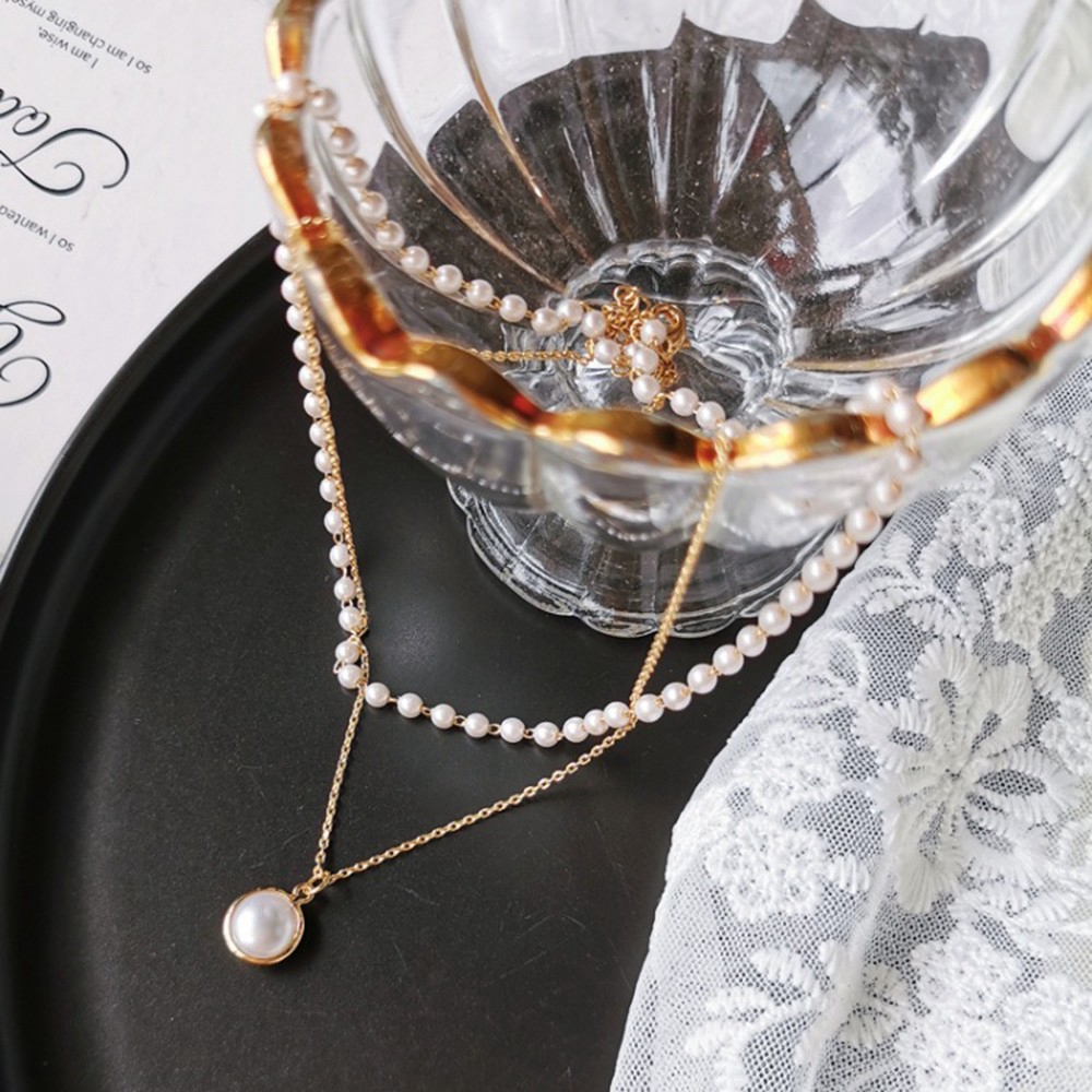 Dây chuyền hai lớp phối ngọc trai nhân tạo thanh lịch dành cho nữ