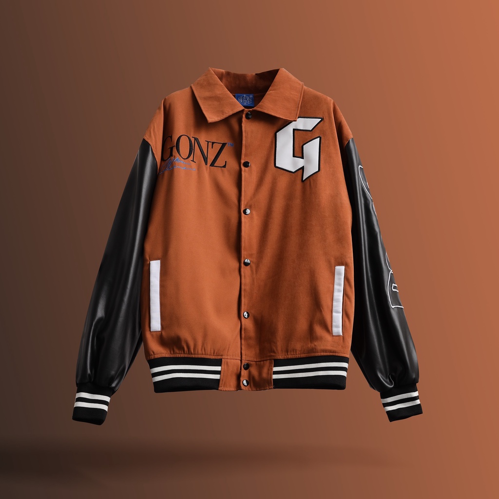 Áo Khoác Da Lộn Form Rộng Phối Tay Da Leather Seeve Jacket Varsity V16 - Màu Nâu
