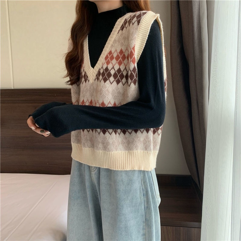 Áo len không tay dáng rộng họa tiết sọc caro thời trang theo phong cách hàn quốc cho nữ | BigBuy360 - bigbuy360.vn
