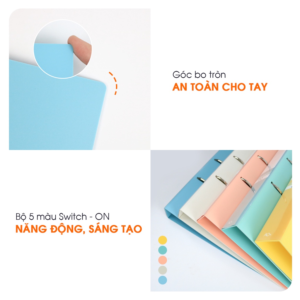Bìa Còng D2 Switch ON AO+, Nhựa PP/ A4, 2 Nhẫn D