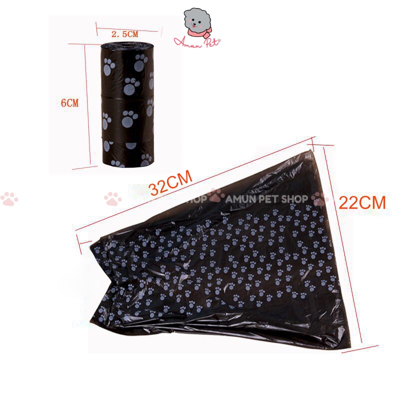 Túi Nilon Đựng Phân Cho Chó Mèo Thú Cưng 15 túi/cuộn Túi Hốt Phân Rác Tự Phân Huỷ Amun Pet