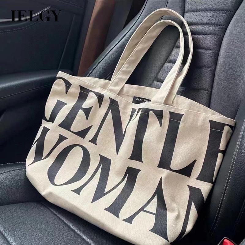 Túi vải canvas IELGY in chữ đeo chéo vai xếp gọn sức chứa lớn thời trang cho nữ