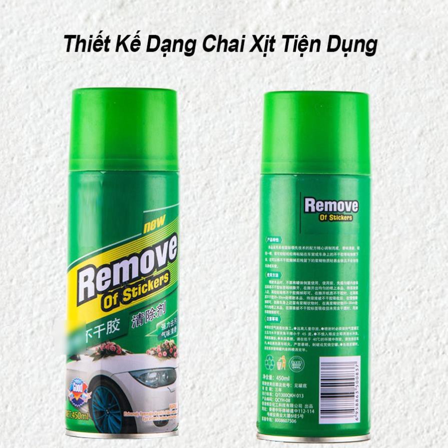 Chai Xịt Tẩy Keo Remove Of Stickers 450ml, tẩy vết băng dính, nhựa đường bám trên ô tô, tẩy đa năng đồ nội thất