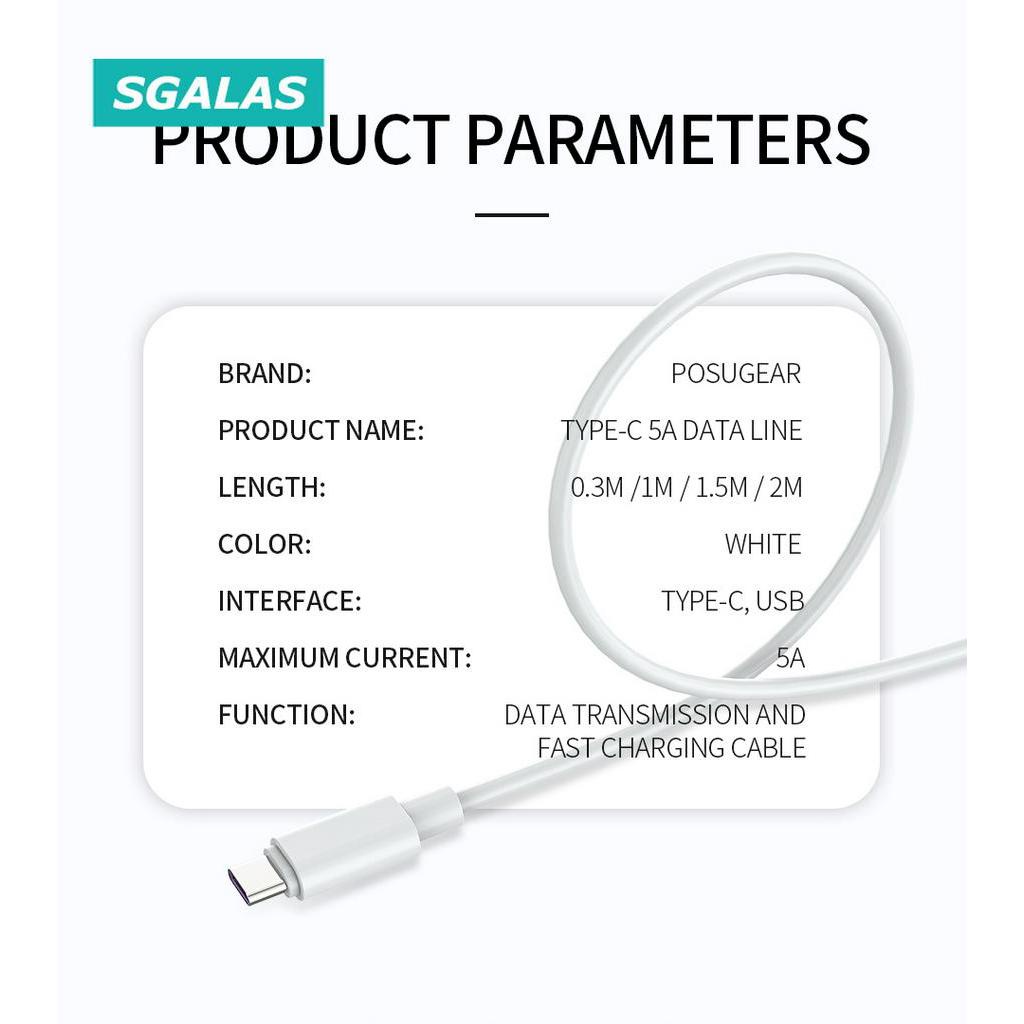 Cáp sạc đồng bộ hóa dữ liệu USB Type C Sgalas 5A cho điện thoại tiện dụng