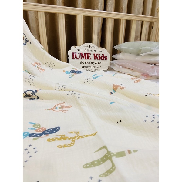 Set chăn gối sơ sinh hoạ tiết xương rồng, vải xô Muslin cao cấp thương hiệu IUME Kids