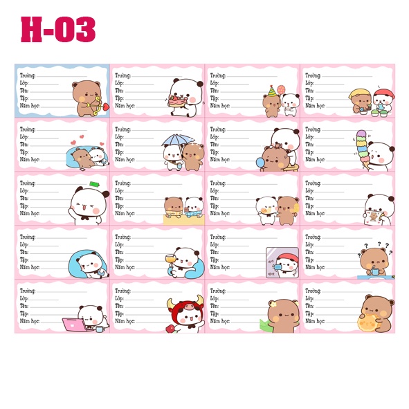 Nhãn vở Hình Mèo và Gấu Xinh và dễ thương