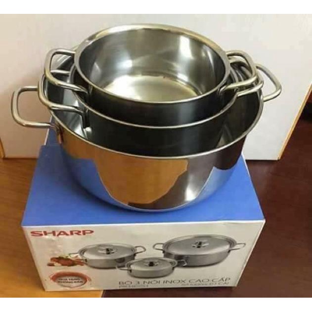 Bộ 3 nồi Sharp inox hàng đẹp chất lượng tốt