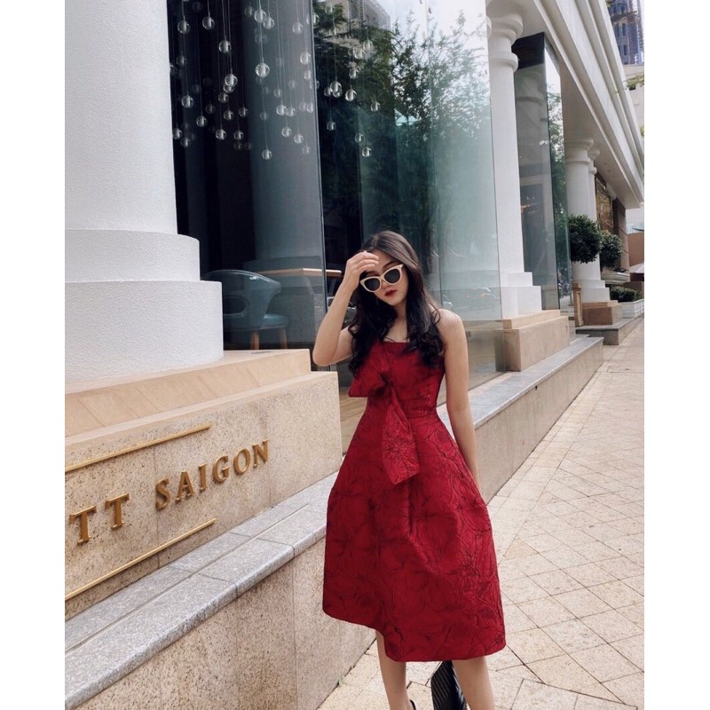 Đầm dự tiệc 🌷Hình thật 100%🌷Đầm đi tiệc 2 dây gấm hoa | BigBuy360 - bigbuy360.vn