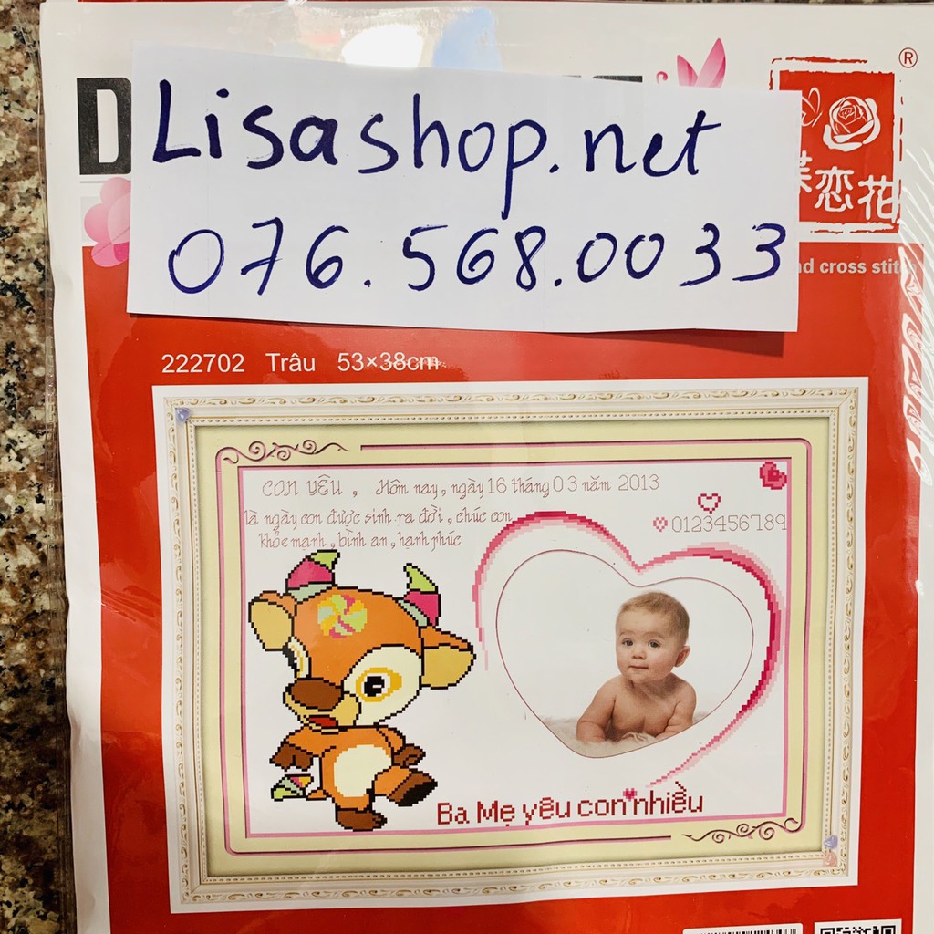 Tranh thêu chữ thập CON TRÂU CÓ LỒNG HÌNH 222702  CHƯA THÊU 222702