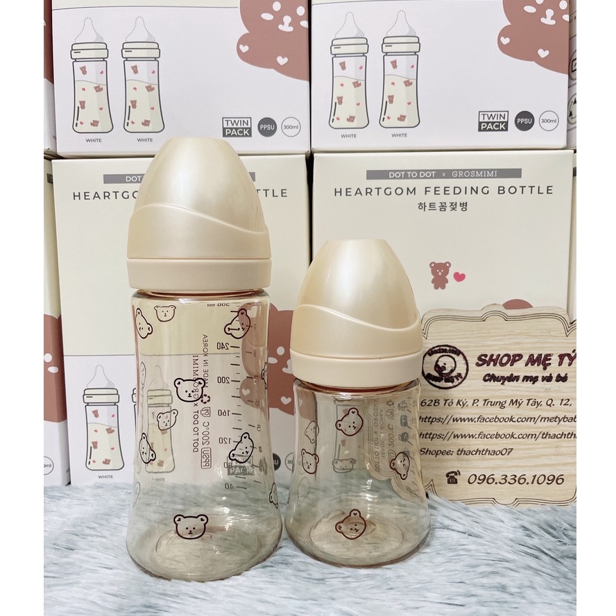 [TÁCH SET] Bình sữa Grosmimi chính hãng Dotgom hoạ tiết Gấu/ Bear size 200ml - 300ml Hàn Quốc