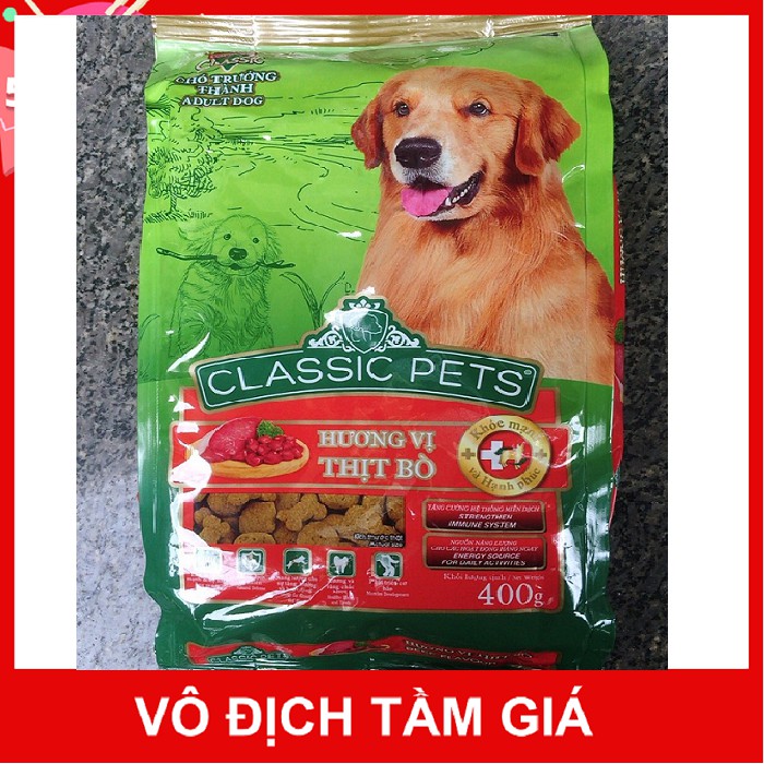 THỨC ĂN CHO CHÓ LỚN CLASSIC ADULT VỊ THỊT BÒ 400G - KÍCH THÍCH CHÓ ĂN UỐNG NGON MIỆNG - GIÚP LÔNG MƯỢT MÀ