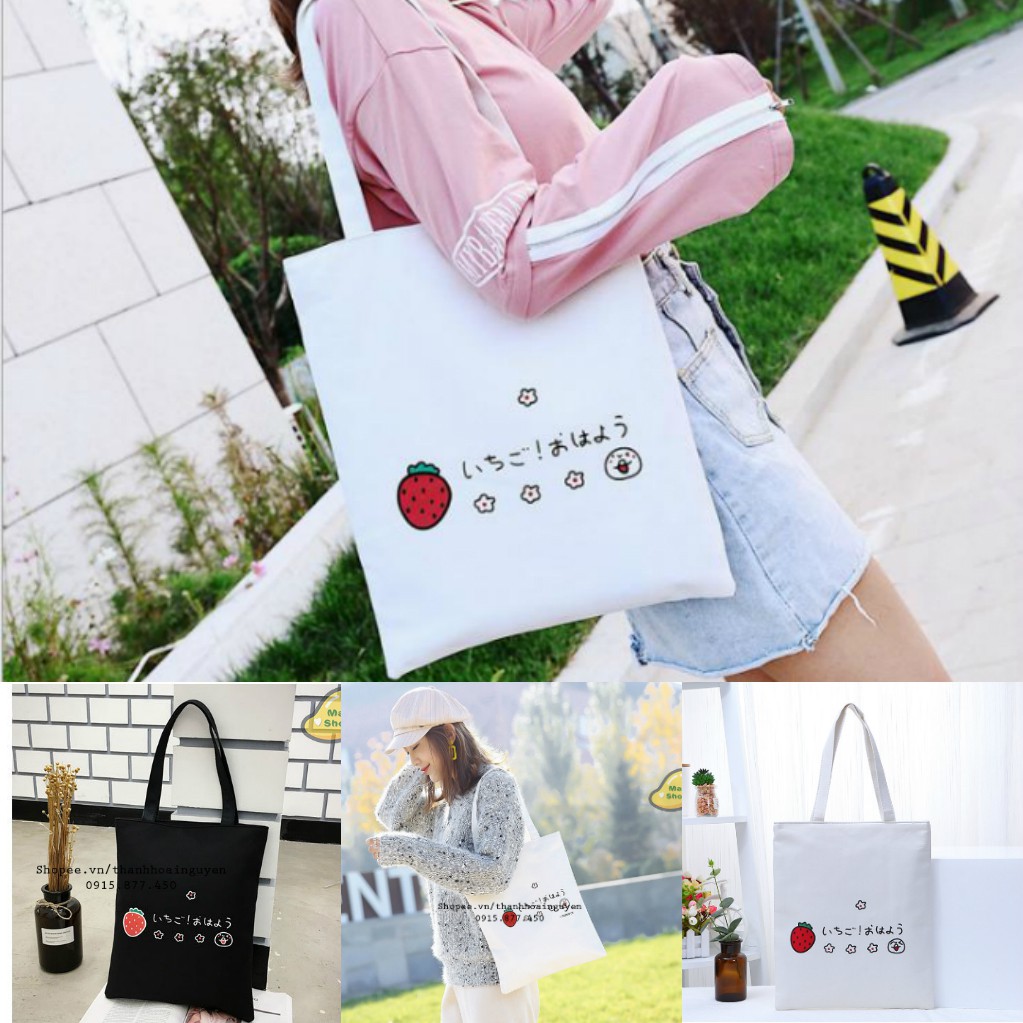 Túi vải tote icon dâu tây