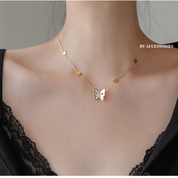 Dây chuyền titan chuỗi bươm bướm cẩm xà cừ không gỉ