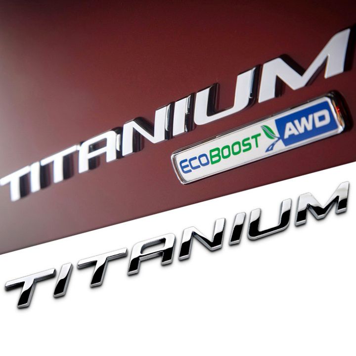 Decal tem chữ inox TITANIUM dán đuôi xe ô tô