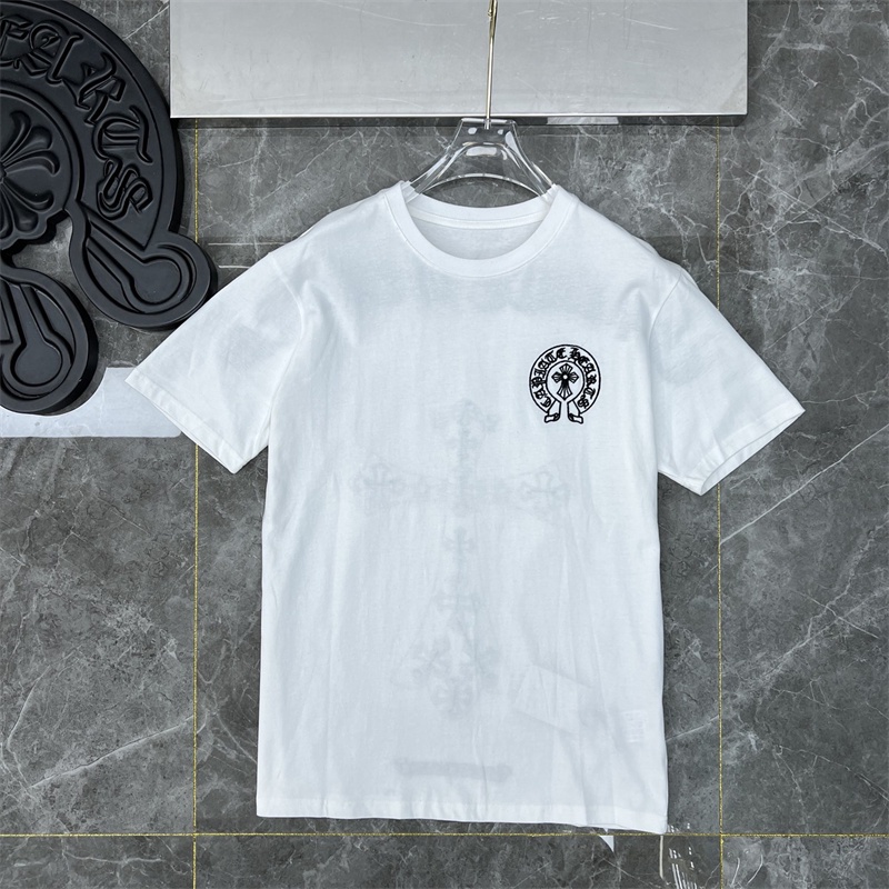 Áo Thun Da Cừu Ngắn Tay Thêu Chữ Chrome Hearts Crowe Thời Trang Dành Cho Nam ➕ Bộ Đồ Ngắn Tay May Vá Thủ Công