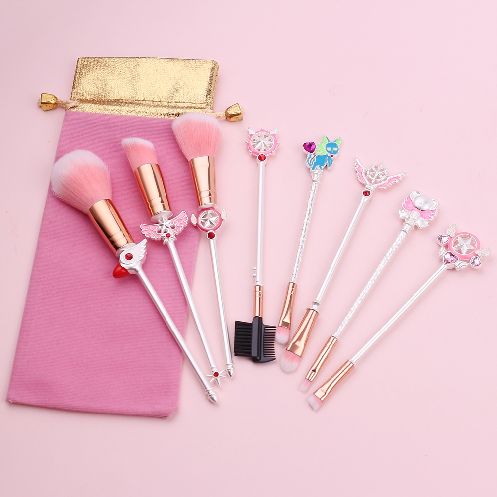 Bộ 8 Cọ Trang Điểm Bằng Kim Loại Họa Tiết Cô Gái Sakura Sáng Tạo