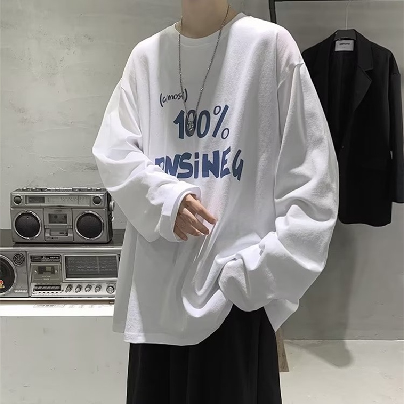 Áo Thun Tay Dài Dáng Rộng In Chữ Phong Cách Hip Hop Hàn Quốc Thời Trang Cho Nam Và Nữ size M-5XL
