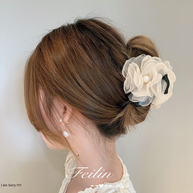 Kẹp tóc càng cua hoa hồng lưới nhụy châu sang chảnh Tiluca KEP35