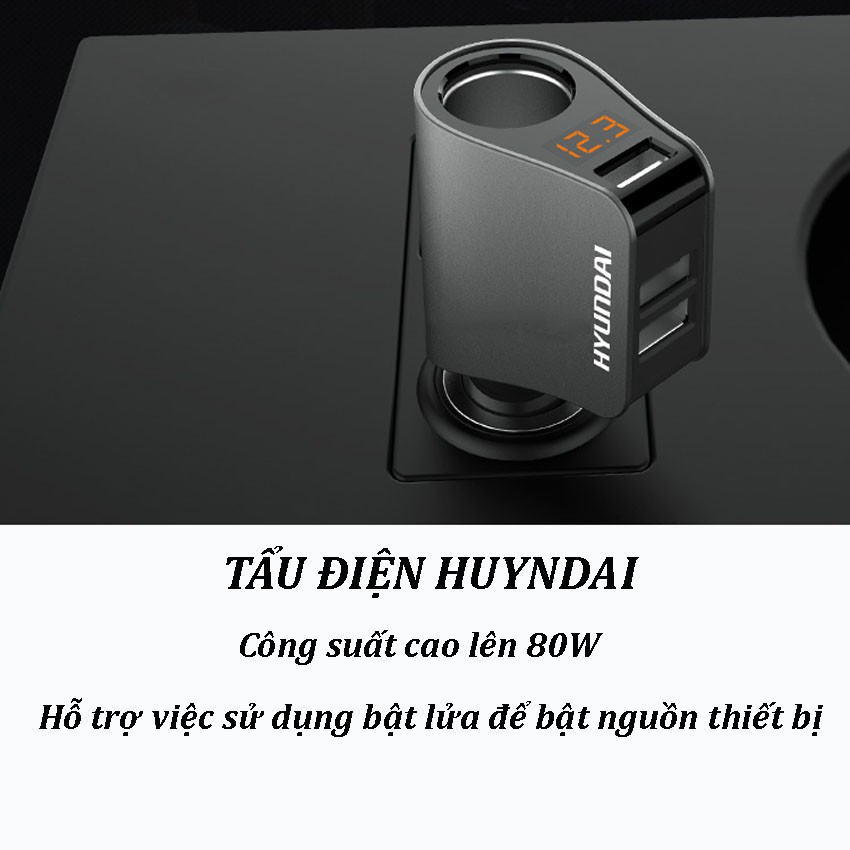 Tẩu Sạc Ô Tô Hyundai 1 Tẩu Tròn, 3 USB Nhỏ, Có Đèn Báo Điện Áp Ác Quy COCA.T