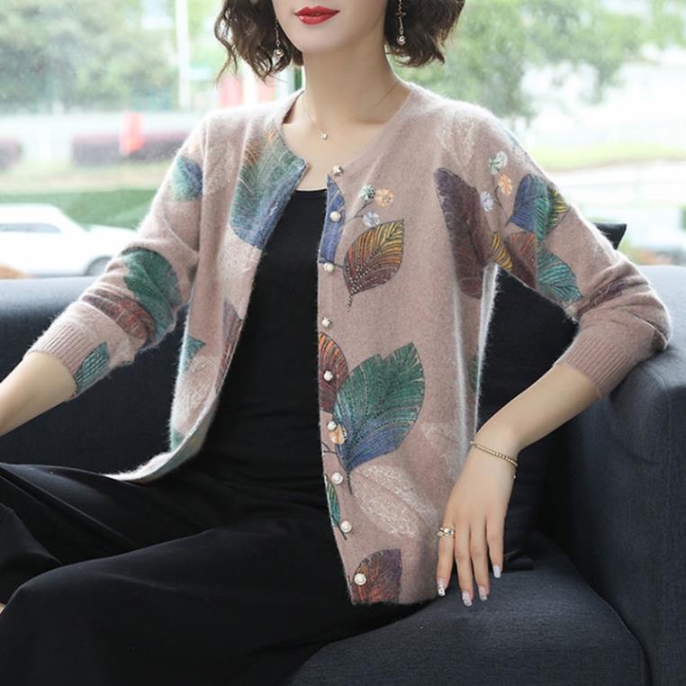 Mùa xuân và mùa thu các bà mẹ mặc áo len đan áo khoác mỏng cho phụ nữ trung niên và cao tuổi -nu8