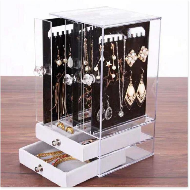 Kệ đựng trang sức Hộp đựng bông tai 3 ngăn trong suốt, dùng để treo bông tai 9067