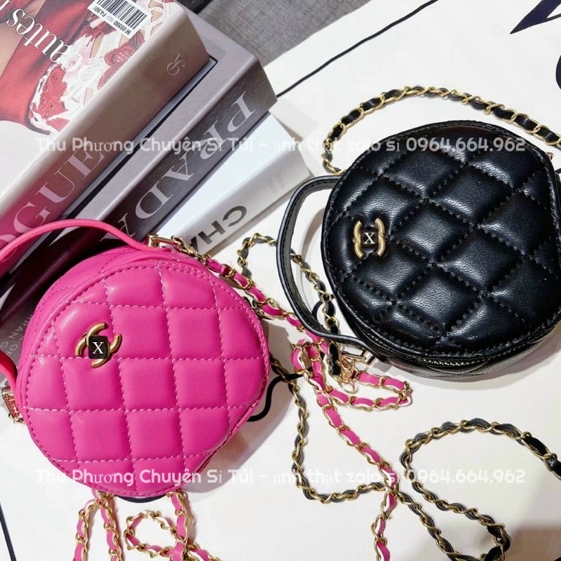 Túi cốp tròn mini size 15 logo vàng nổi hàng loại 1 chất da bóng mịn