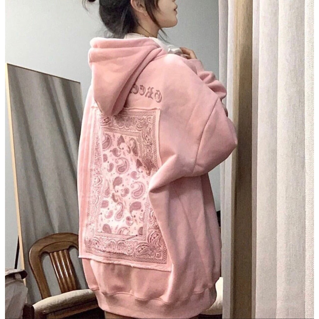 Áo Hoodie Bandana Nữ - Hoodie Hồng Họa Tiết Thổ Cẩm Dáng Rộng Tay Bồng Mũ 2 Lớp Ullzang - HANHAN SHOP | BigBuy360 - bigbuy360.vn