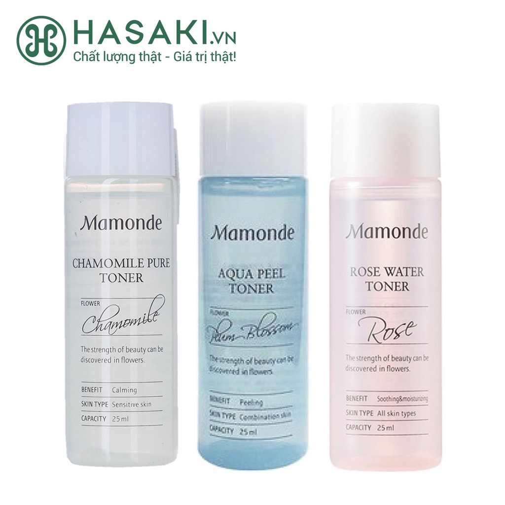 Combo 3 Nước Hoa Hồng Mamonde Dưỡng Da Dịu Nhẹ 25ml Aqua Peel Toner + Rose Water Toner + Chamomile Pure Toner