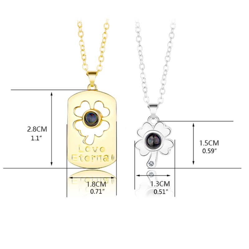 Flgo Set 2 Vòng cổ Mặt Đá Chiếu Cỏ Bốn Lá in 100 Ngôn Ngữ I Love You