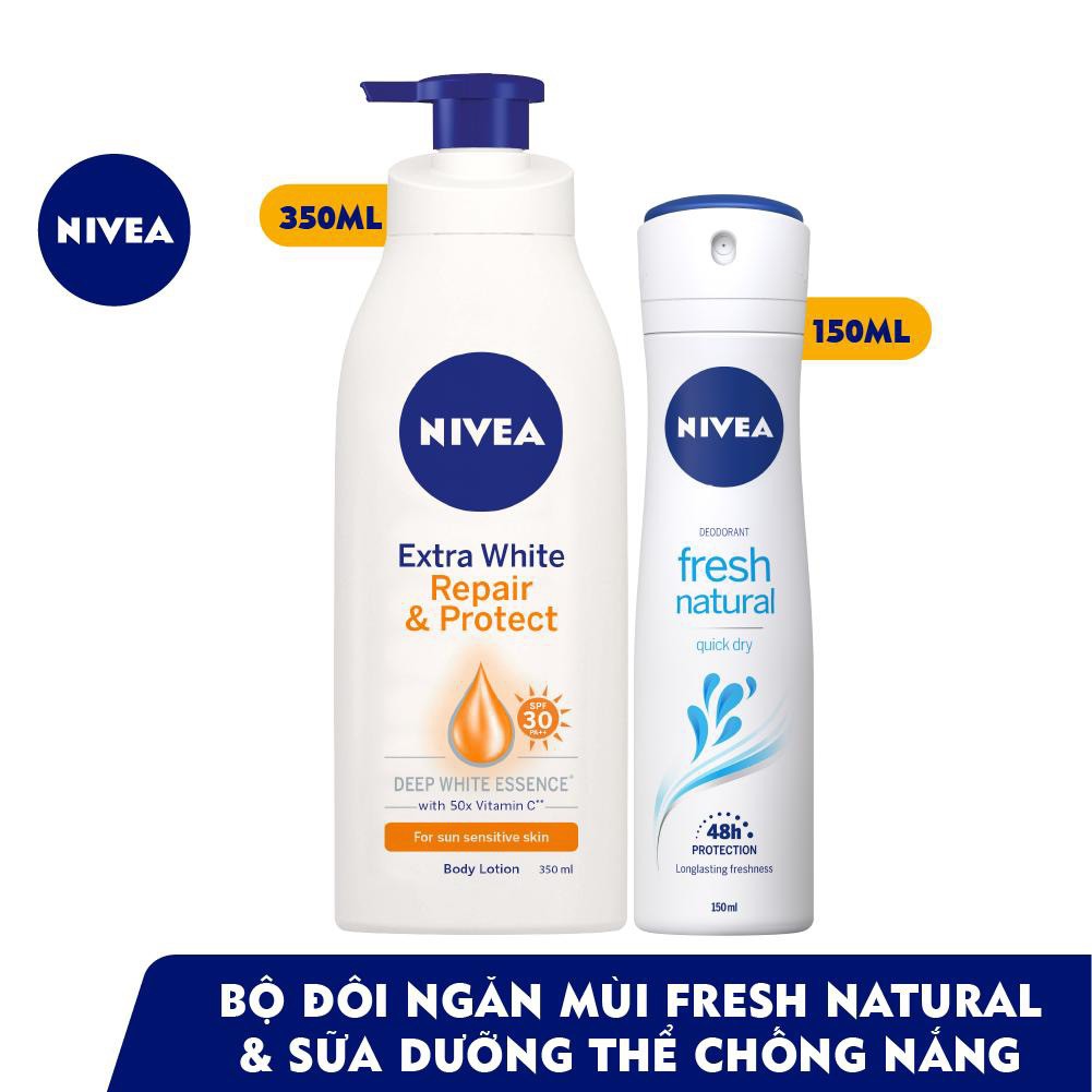 Bộ đôi NIVEA Xịt ngăn mùi tươi mát Fresh Natural 150ml & Sữa dưỡng thể chống nắng 350ml (81601+88311) | BigBuy360 - bigbuy360.vn