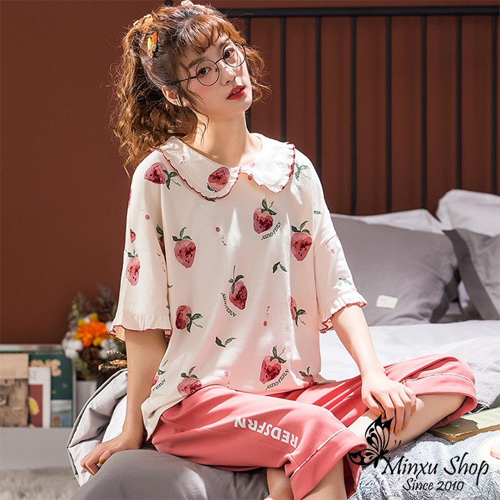 Bộ ngủ, bộ mặc nhà nữ cao cấp quần lửng áo ngắn tay mát mẻ | BigBuy360 - bigbuy360.vn