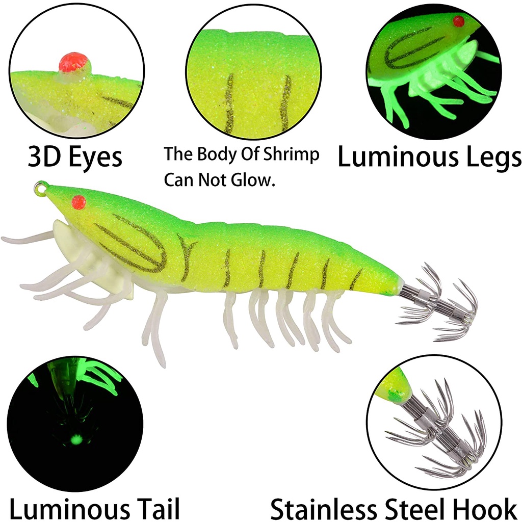 3.5# Mồi Câu Cá Giả Hình Tôm Dạ Quang 4.6inch / 22g