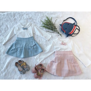 Set áo trắng váy kẻ hồng pastel 32011