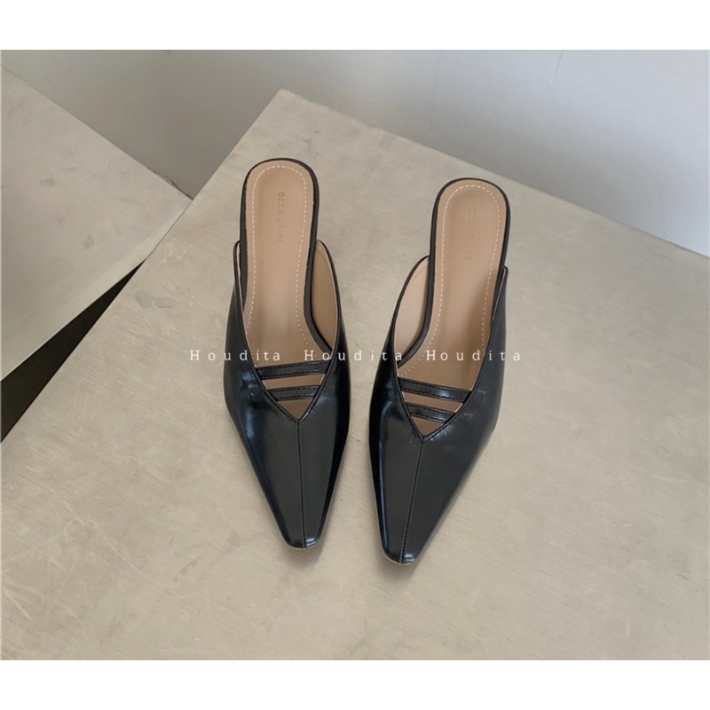 Giày cao gót bít mũi 5 phân slingback da trơn bóng siêu xinh - HOUDITA - SGMN003