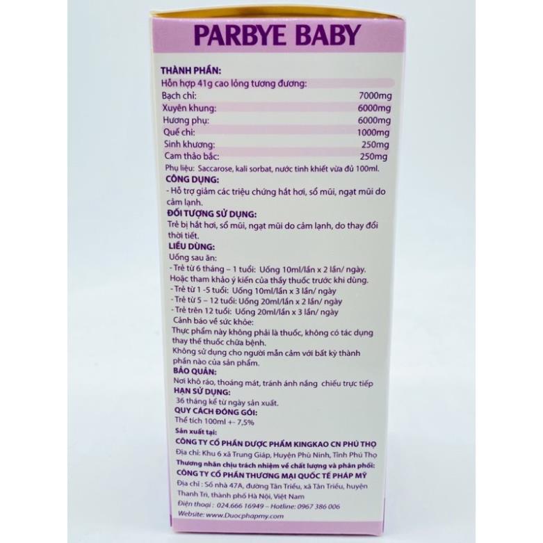 PARBYE BABY Siro giúp thông thoáng mũi cho bé lọ 100ml