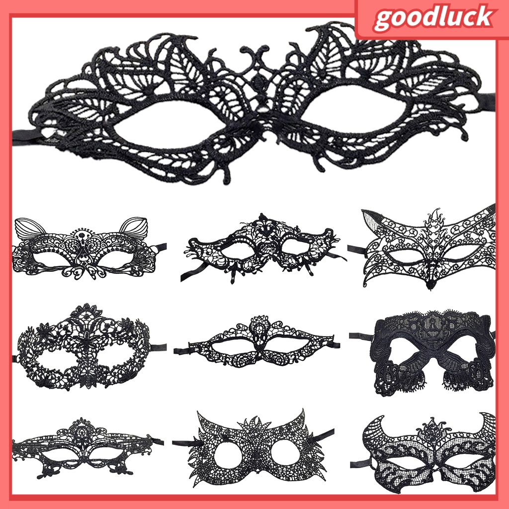 Mặt nạ mắt màu đen phối ren che phủ dùng hóa trang Halloween