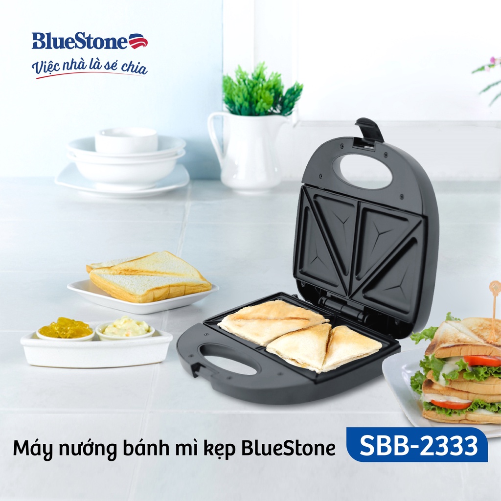 Máy Nướng Bánh Mì BlueStone SBB-2333, 650W, 2 Mặt Nướng Phủ Ceramic, Bảo Hành Chính Hãng 24 Tháng