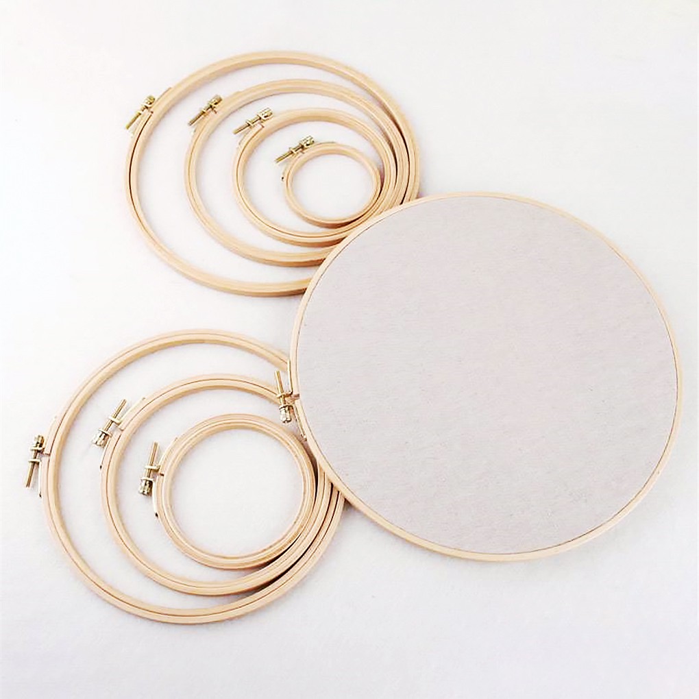 Khung tròn bằng gỗ tre dùng để thêu họa tiết nổi thủ công DIY 13 cm