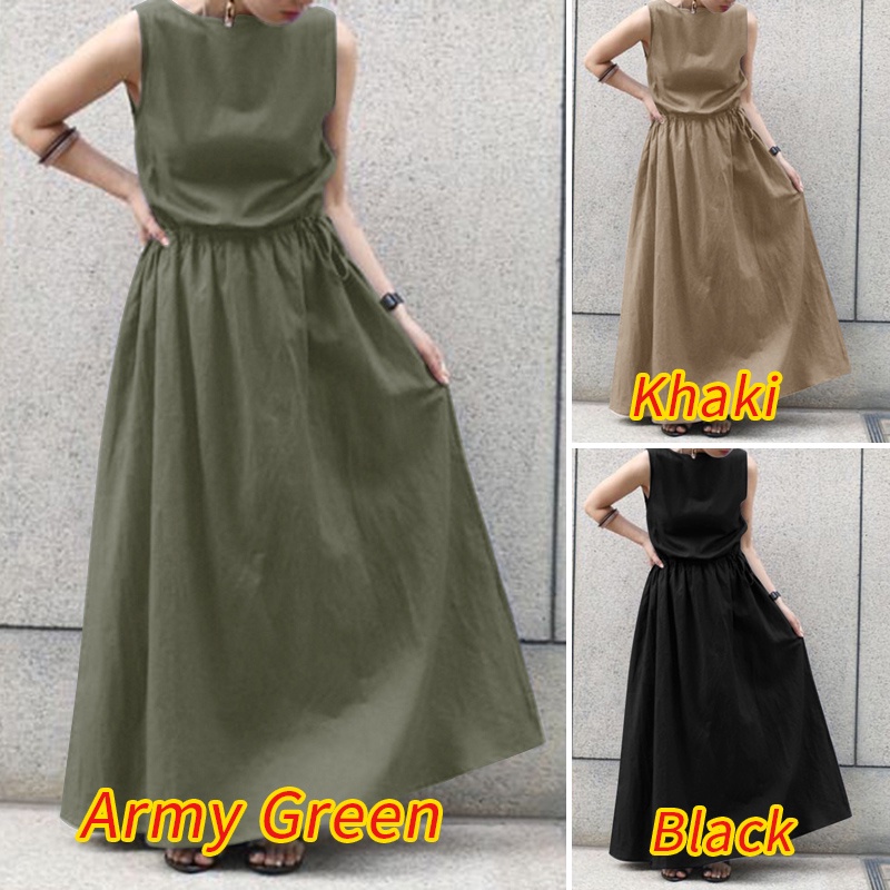 Đầm dài Zanzea dáng chữ A không tay cổ tròn thời trang Hàn Quốc dành cho nữ