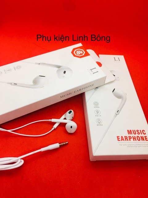 (Ảnh thật) TAI NGHE ĐIỆN THOẠI CÓ DÂY EARPHONE L1 màu trắng phù hợp tất cả các dòng điện thoại