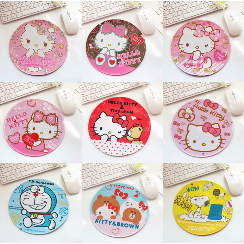 Miếng Lót Chuột Bằng Da Pu Chống Trượt Chống Thấm Nước Hình Mèo Hello Kitty